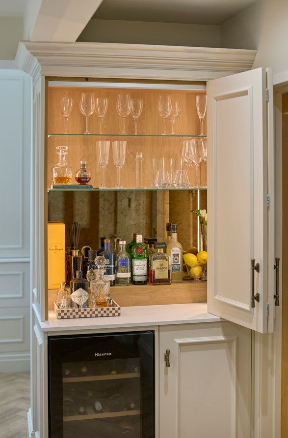 Bespoke home bar cabinetry by Sophie-Anne Interiors in Reigate, London