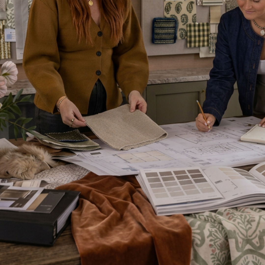 Founders of Sophie-Anne Interiors discussing a client's home renovation project
