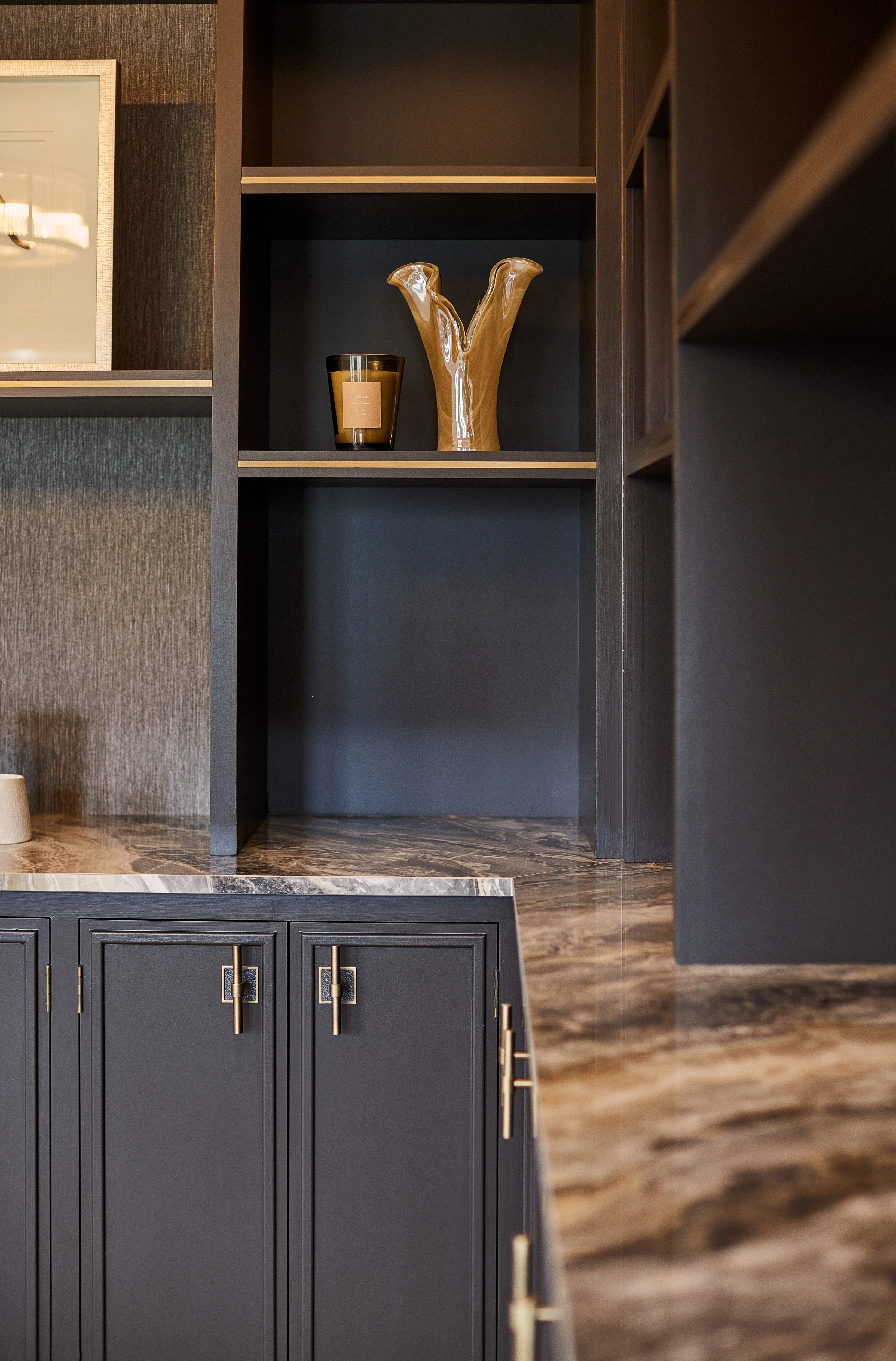 Bespoke joinery detail in luxury family snug designed in Sevenoaks
