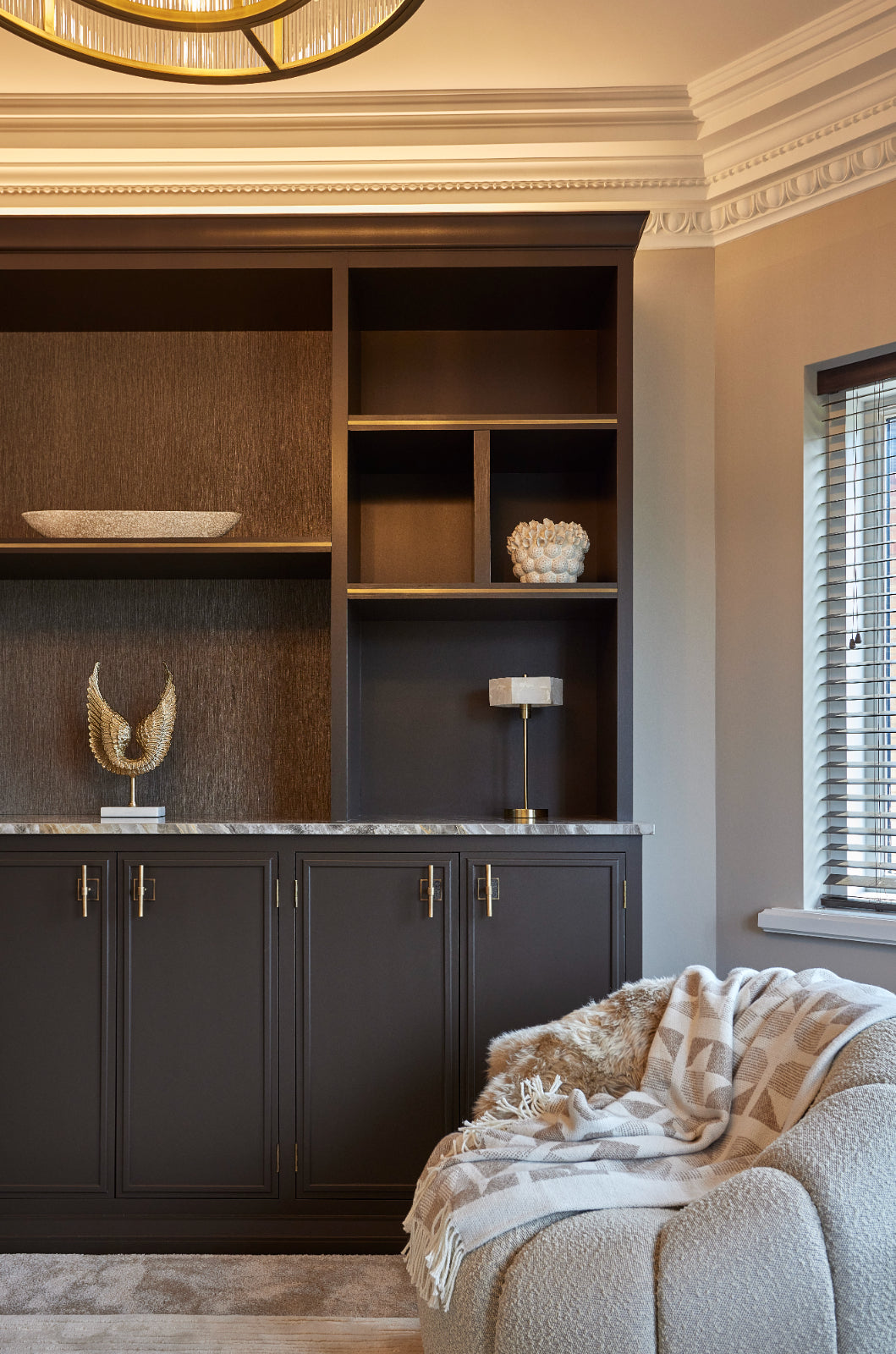 Luxury living room designed by Sophie-Anne Interiors in Surrey