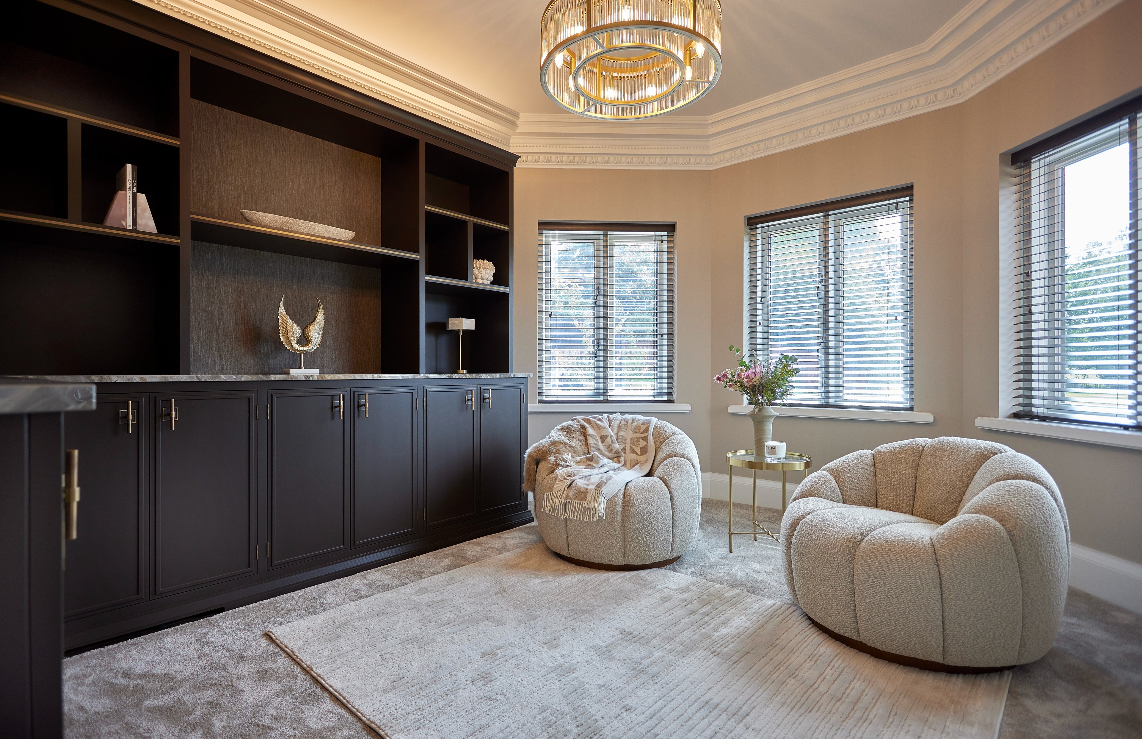 Luxury snug with bespoke joinery designed by Sophie-Anne Interiors in Sevenoaks